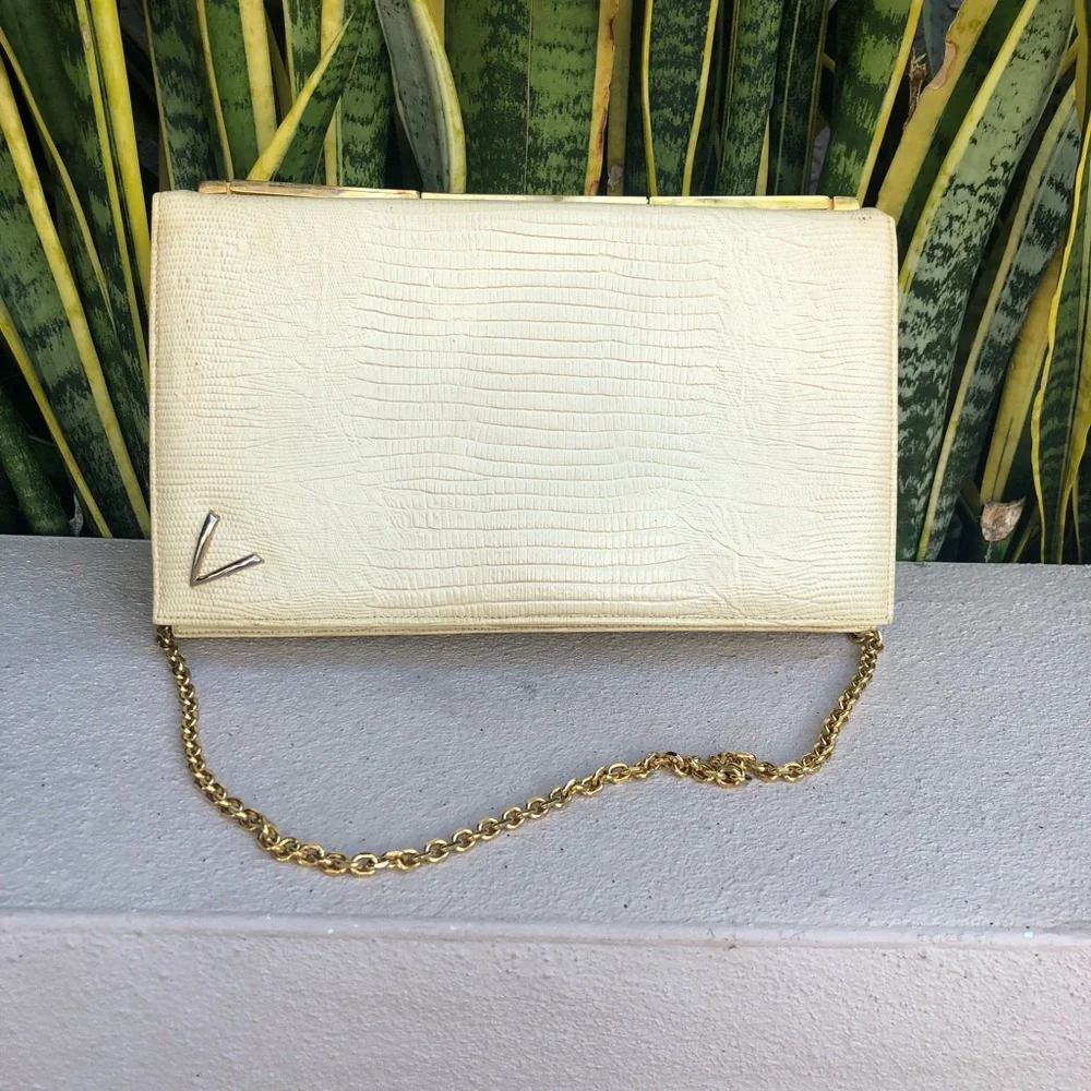 Caprice Original Leather Lizard Reptile Embossed Bag Clutch Purse Vintage 60s